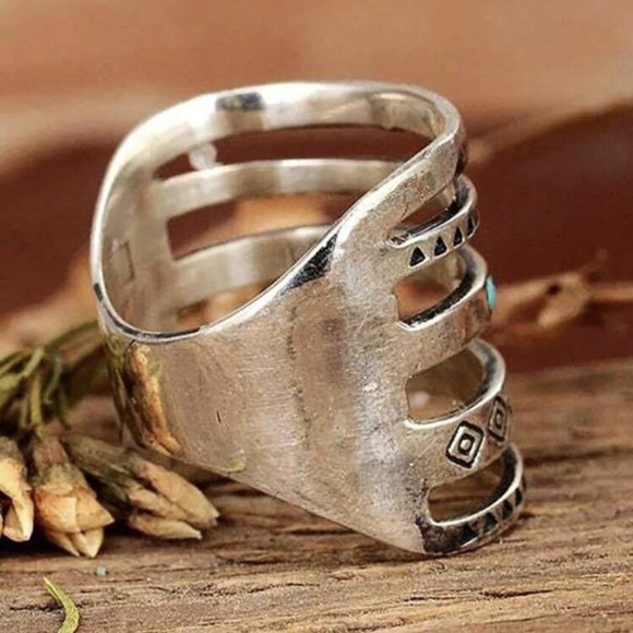 Boho Turqouise 5 Layered Silver Plated Ring - Picture 3 of 10
